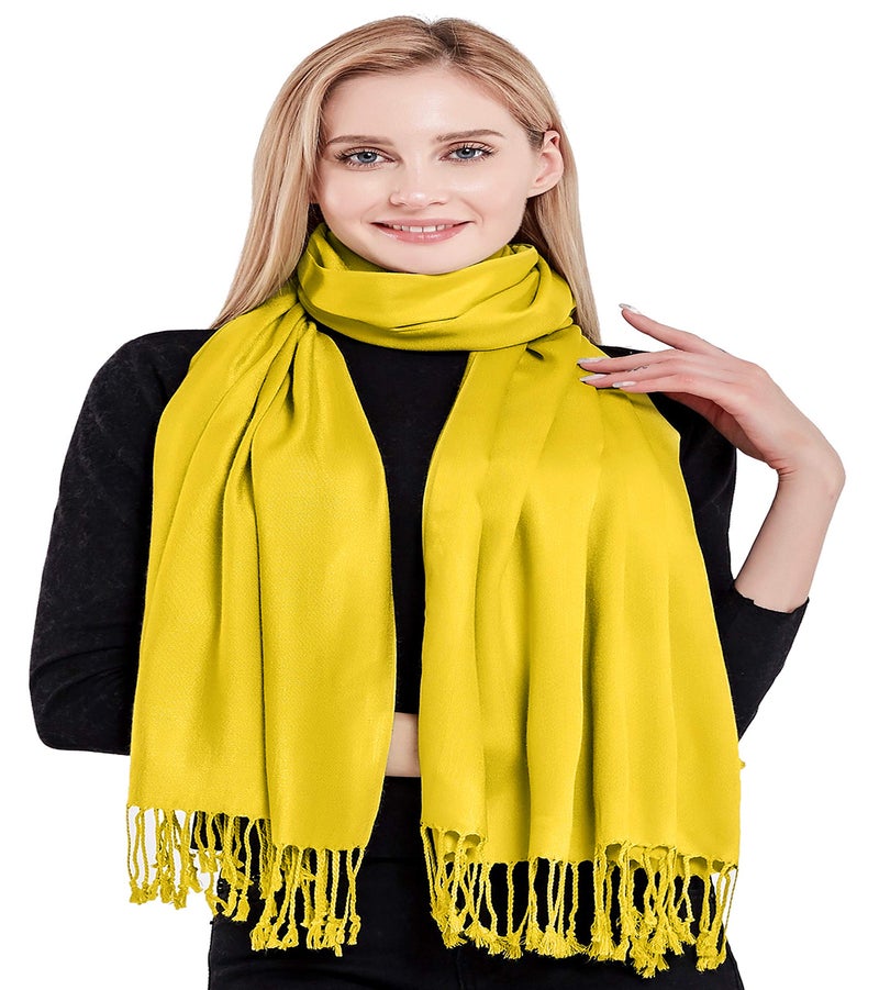 CJ Apparel Yellow Solid Color Tassels Design Nepalese Shawl Scarf Wrap Stole Throw Head Wrap Pashmina Gift Hand Made in Nepal New - Image 4